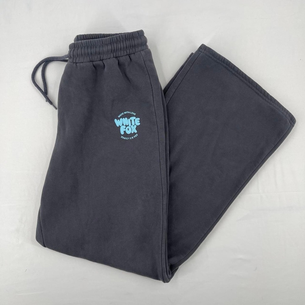 White Fox Wide Leg Sweatpants Gray M Fleece Cozy Baggy Athleisure Preppy Lounge